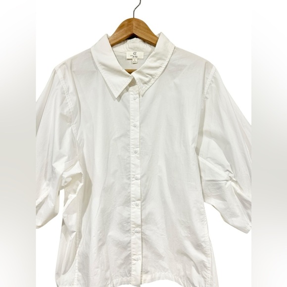 P Cill Poplin Button Up Blouse 3/4 Poof Balloon Sleeves White Large Elegant Work - Picture 6 of 12